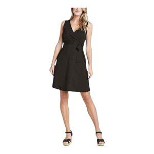 Toad & Co Cue Sleeveless Belted Wrap Dress Small Black Organic Cotton Pockets